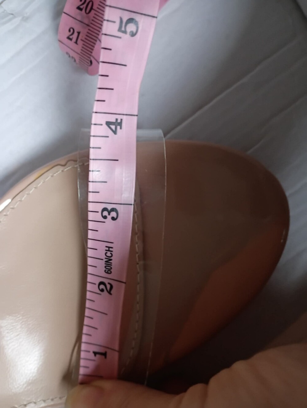 NIB Mei Oi Nude Clear Heel Sandals Sz 8 Lucite Block Heel Ankle Strap Statement - Picture 11 of 12
